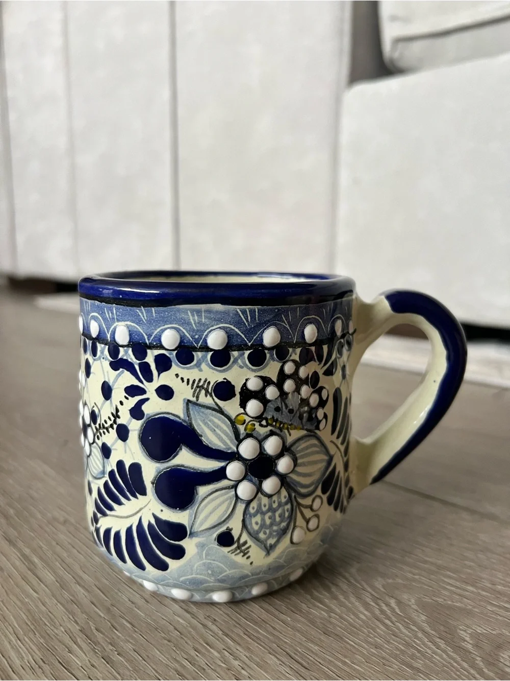 Handmade Mexican Pottery 2 Coffee Mugs Cups Talavera Pink Blue Butterfly Skull